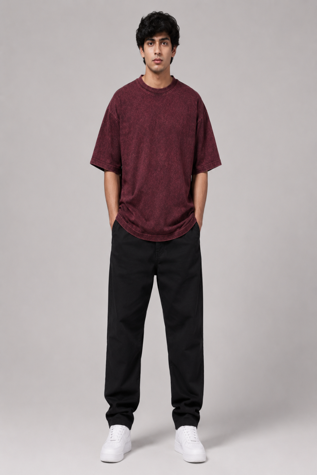 Aagyani Maroon Acid Wash T-Shirt