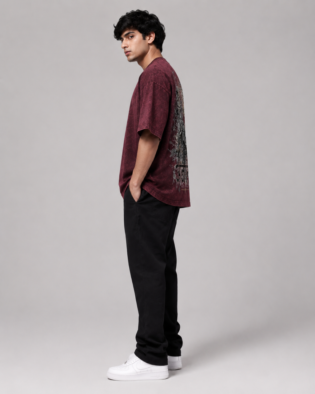 Aagyani Maroon Acid Wash T-Shirt